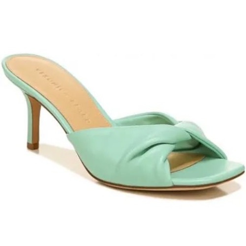 Veronica Beard Mint Green Leather Twisted Kitten Heel Mule Sandals Size 7M